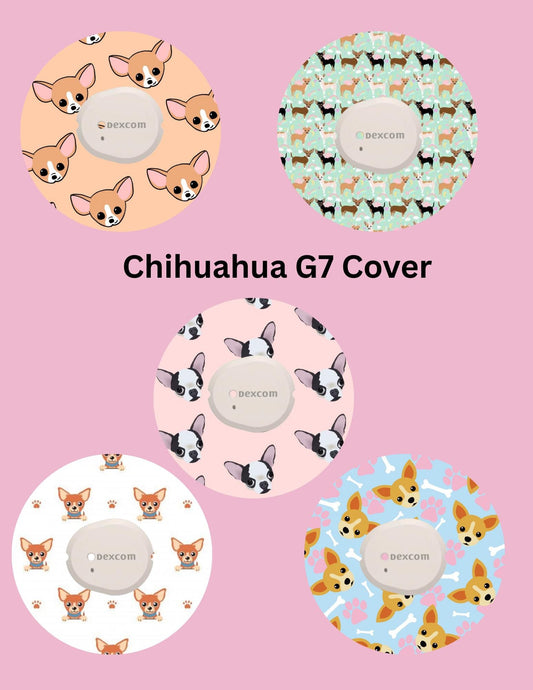 Chihuahua Dog CGM Patches, Dexcom G7, Libre 3, Omnipod Cover, Pack of 5