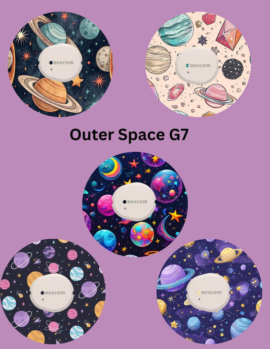 Outer Space CGM Patches: Dexcom G7/Libre/G6/Omnipod, Style Pack of 5
