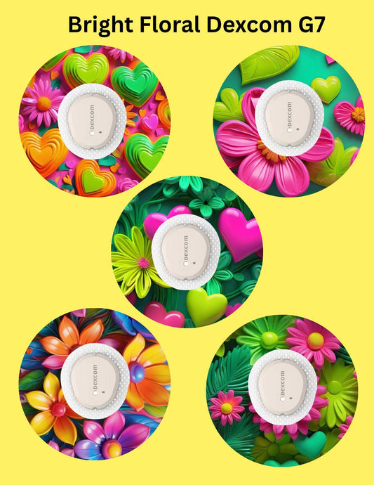 Bright Floral Dexcom/Libre Sensor Covers, CGM Adhesive Patches (Set of 5)