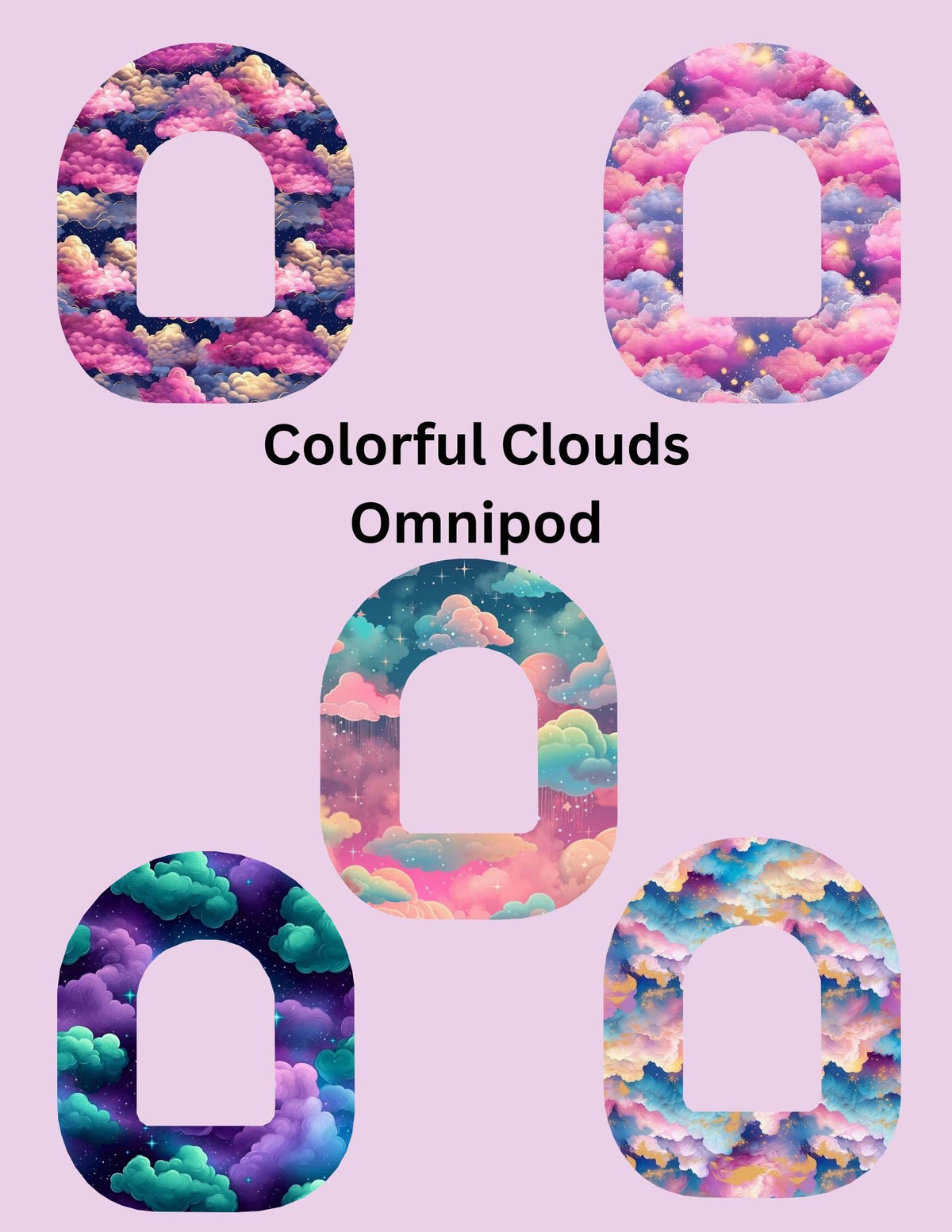Colorful Clouds CGM Adhesive Patch, Dexcom G7/Libre/G6, Omnipod Cover - 5 Pack