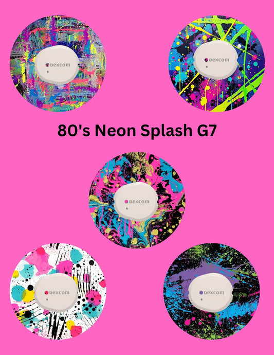 80's Neon Splash CGM Patches, Dexcom G7, Libre 3, Omnipod Cover, Pack of 5