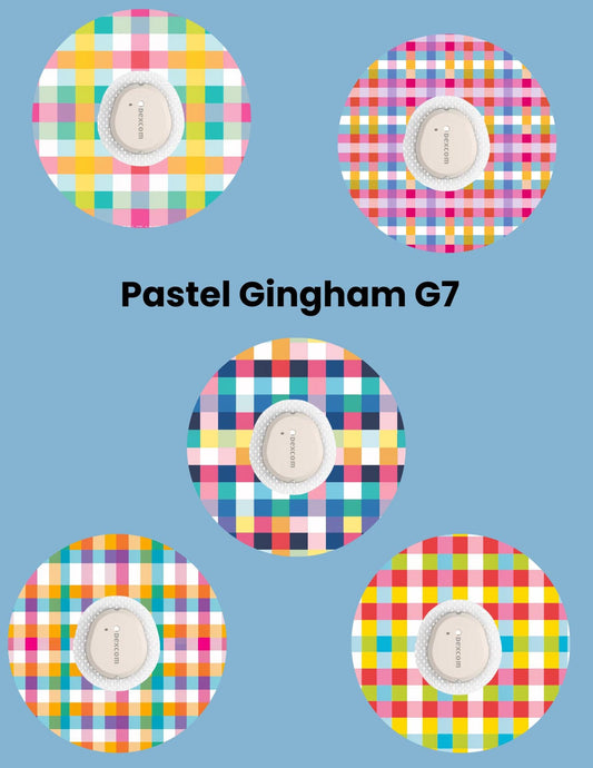 Pastel Gingham Dexcom G7/Libre CGM Cover Patches, Style Pack of 5