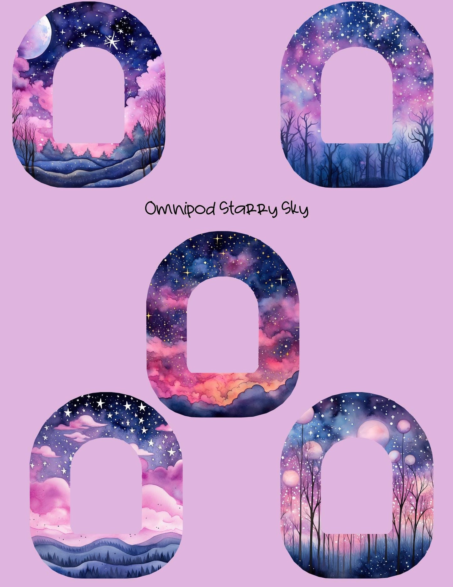 Pink Starry Sky Themed Omnipod Covers Set of 5