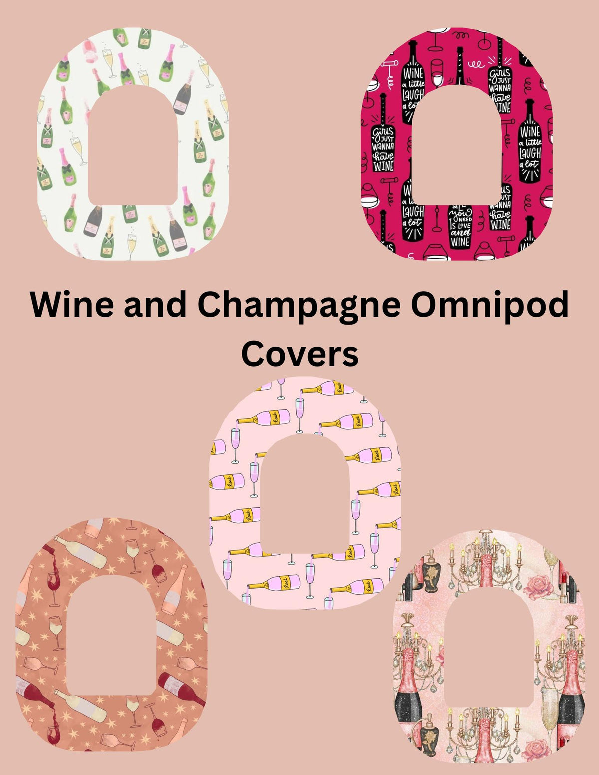 Omnipod Cover Wine and Champagne Theme Style Pack of 5