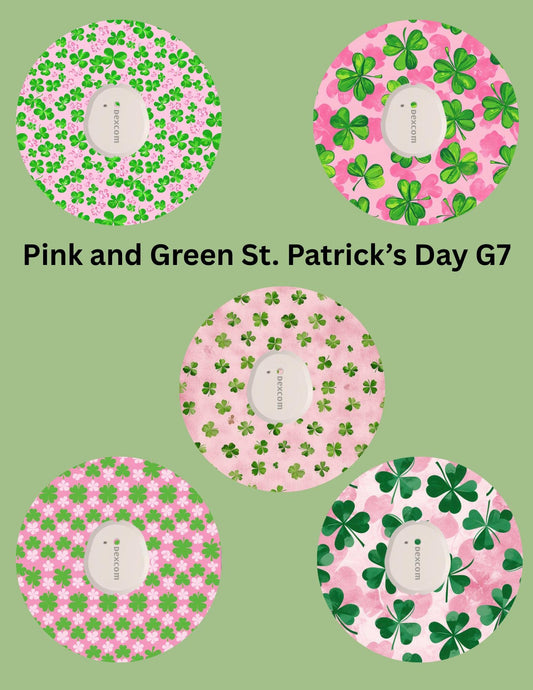 Pink and Green St. Patrick's Day CGM Patches, Dexcom G7, Libre 3, Omnipod Cover, Pack of 5