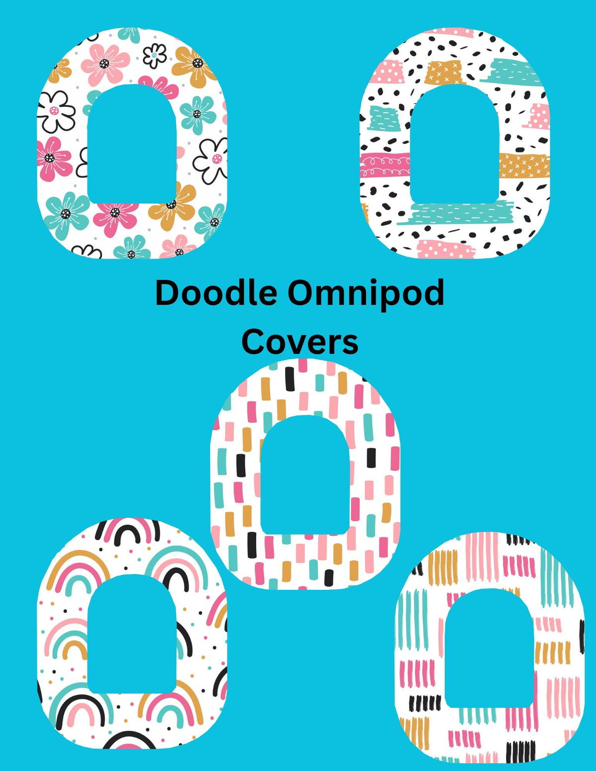 Omnipod Cover Multi color Doodle Theme Style Pack of 5