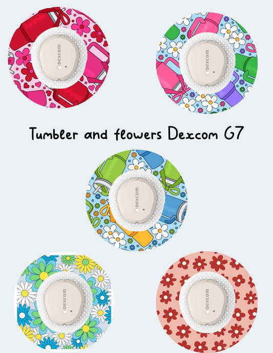 Tumbler Flowers Dexcom G7 G6 Libre CGM Cover Patches, Style 5-Pack
