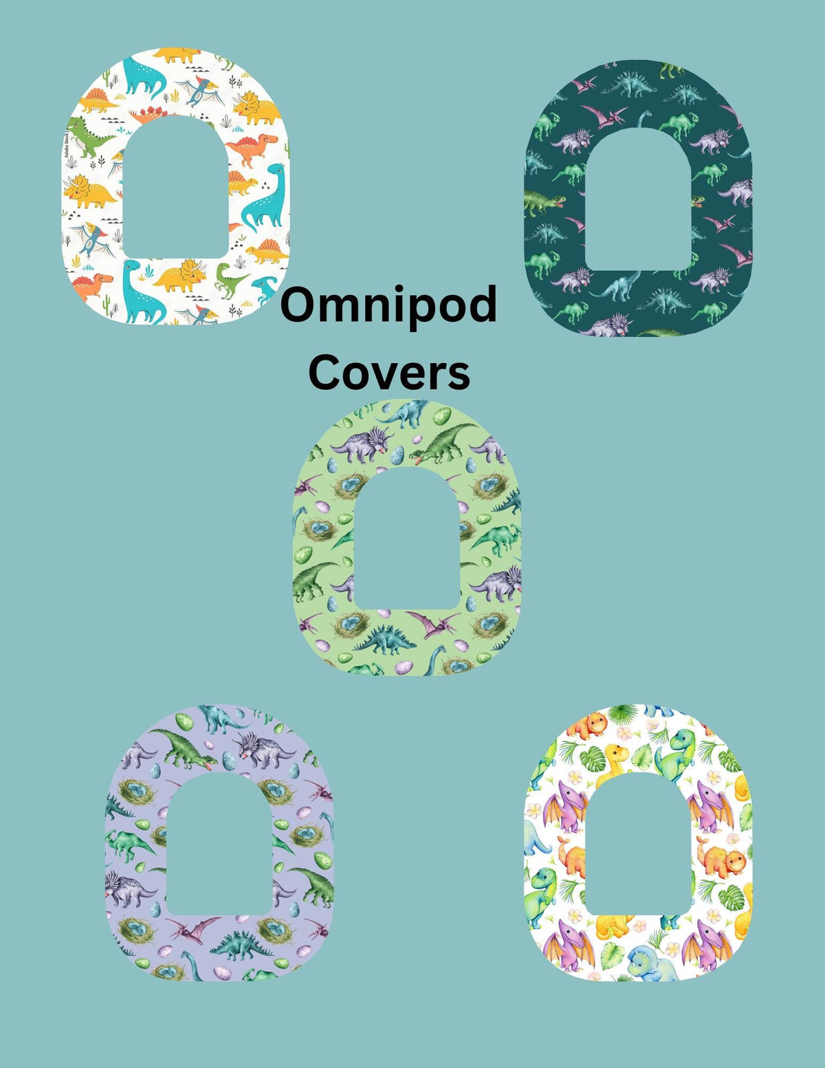 Dinosaur CGM Cover Patches, Dexcom G7/Libre/G6, Omnipod, Style Pack of 5