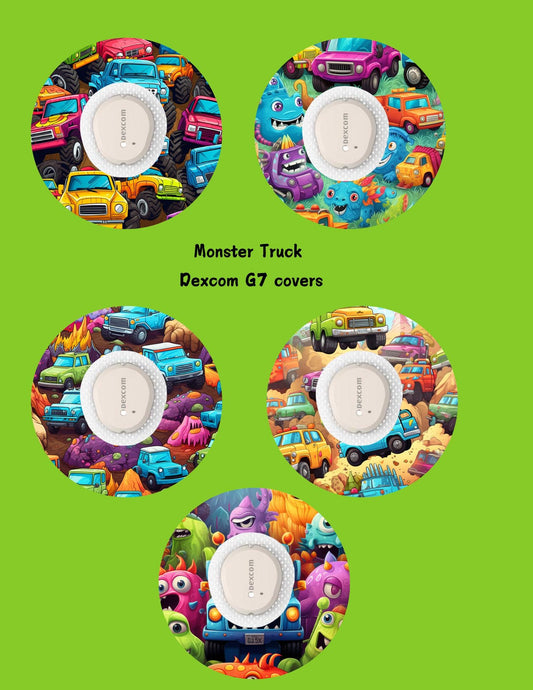 Monster Truck CGM Cover Patches: Dexcom G7, G6, Libre 3, 2 (Pack of 5)