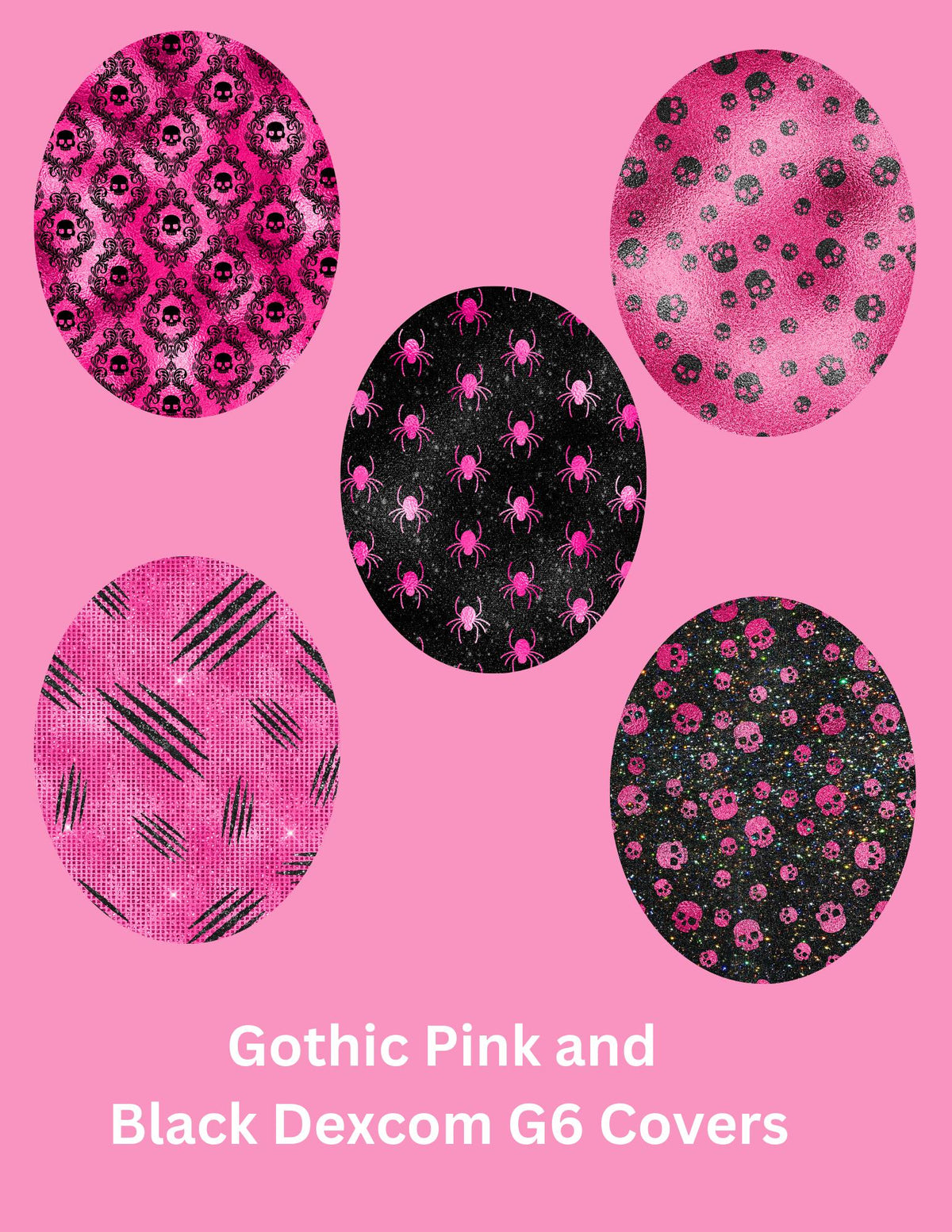 Gothic Pink & Black CGM Covers, Dexcom G7, Libre 3, Libre 2, Style Pack