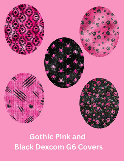 Gothic Pink & Black CGM Covers, Dexcom G7, Libre 3, Libre 2, Style Pack