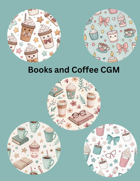 Books and Coffee CGM Patches, Dexcom G7, Libre 3, Omnipod Cover, Pack of 5