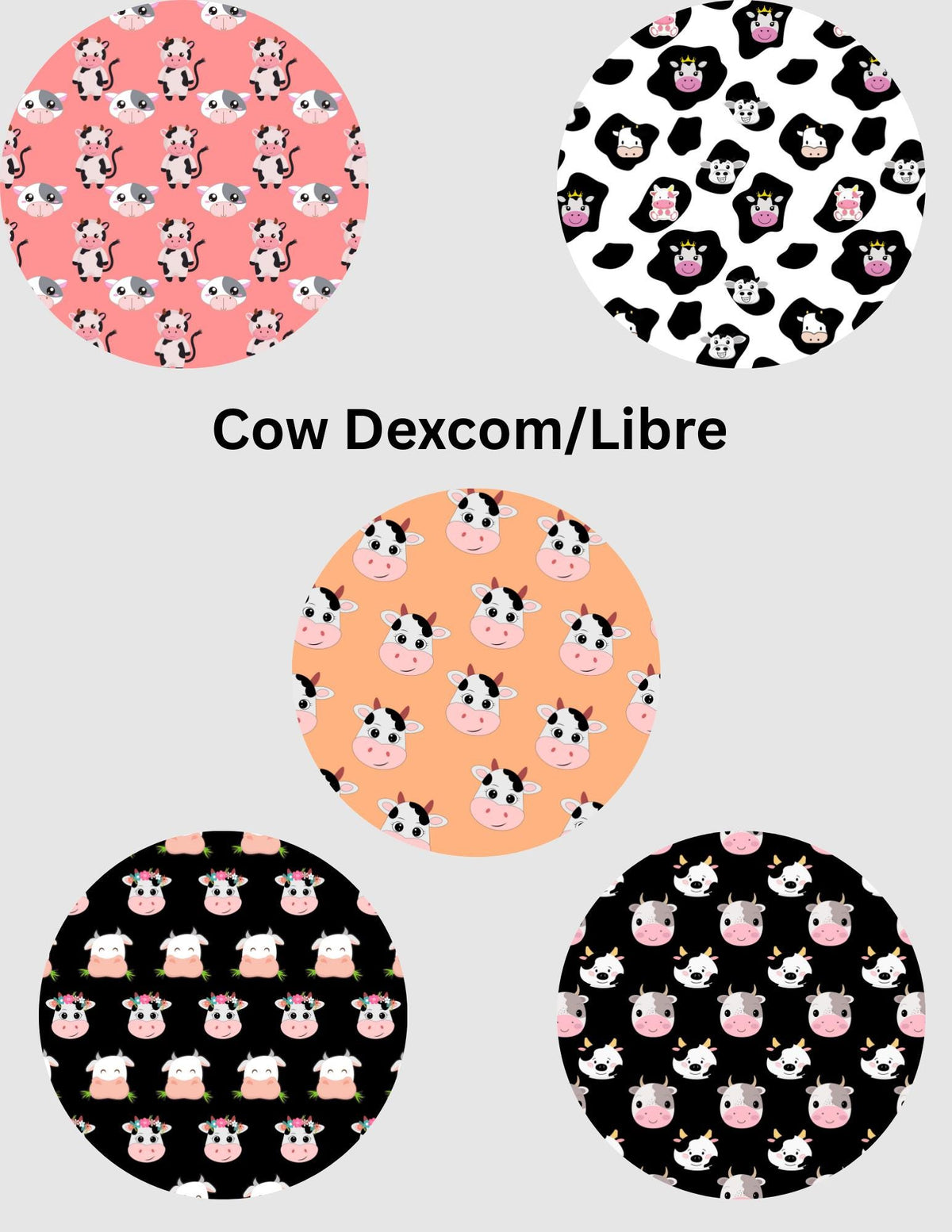 Cow Dexcom/Libre Sensor Covers, CGM Adhesive Patches, Set of 5