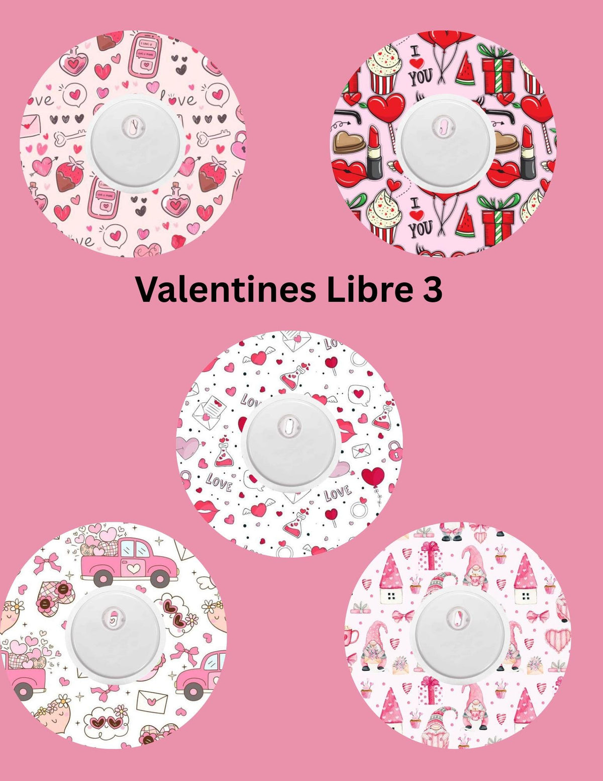 Valentines Day CGM Patches, Dexcom G7, Libre 3, Omnipod Cover, Pack of 5