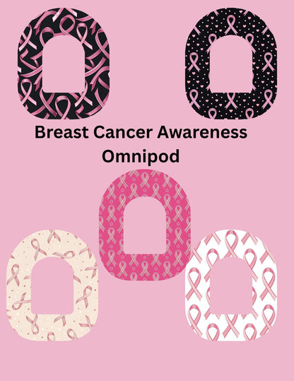 Breast Cancer Awareness CGM Patch, Dexcom G6/Libre/Omnipod Cover (Pack of 5)