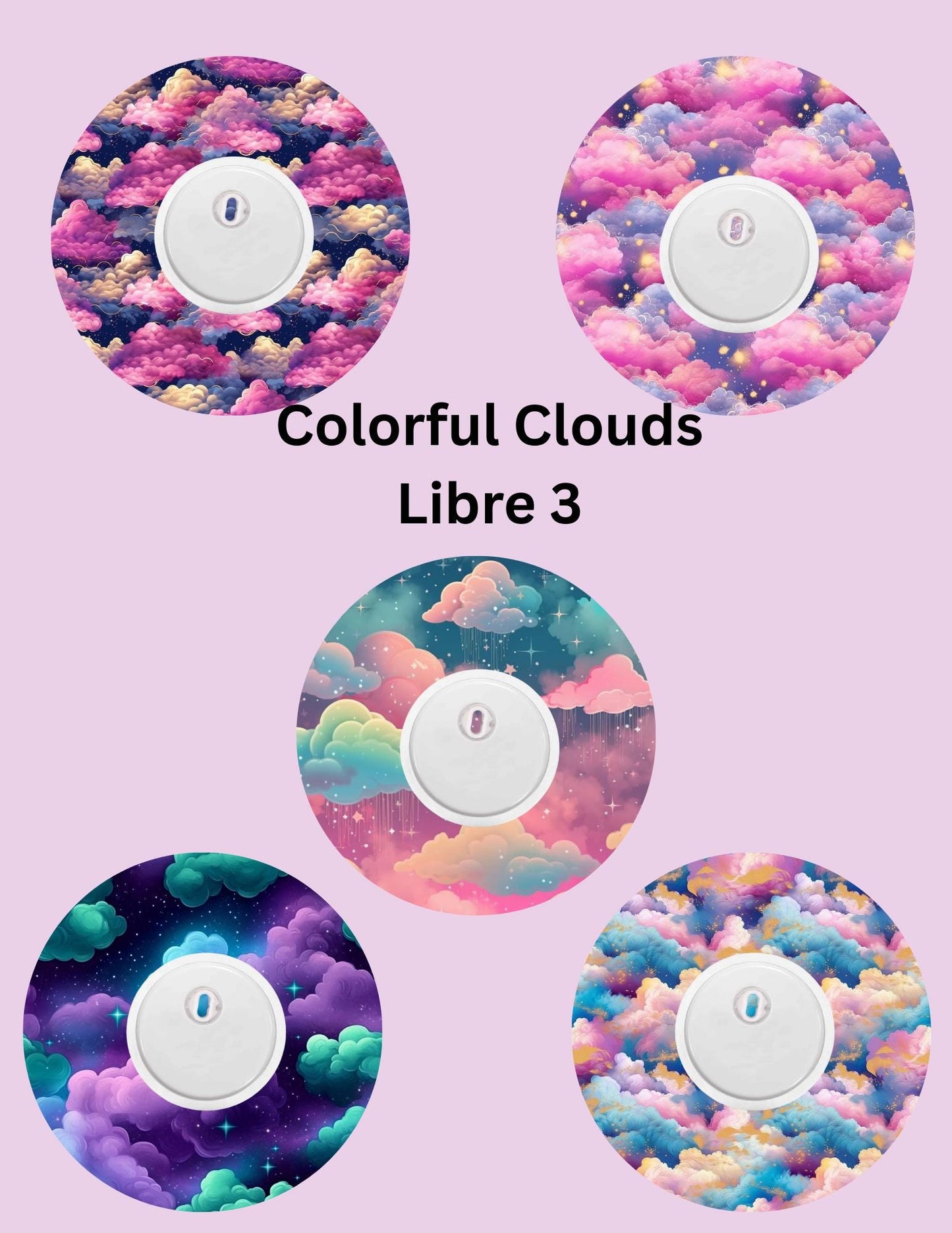 Colorful Clouds CGM Adhesive Patch, Dexcom G7/Libre/G6, Omnipod Cover - 5 Pack