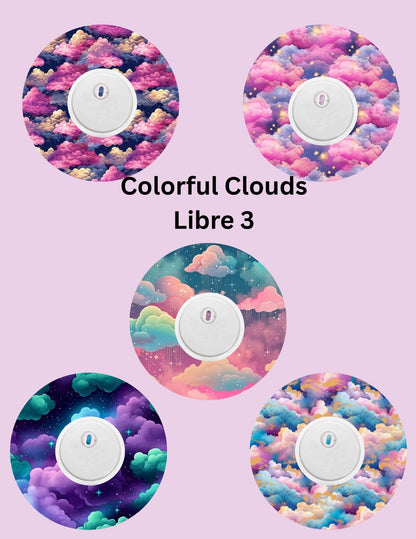 Colorful Clouds CGM Adhesive Patch, Dexcom G7/Libre/G6, Omnipod Cover - 5 Pack