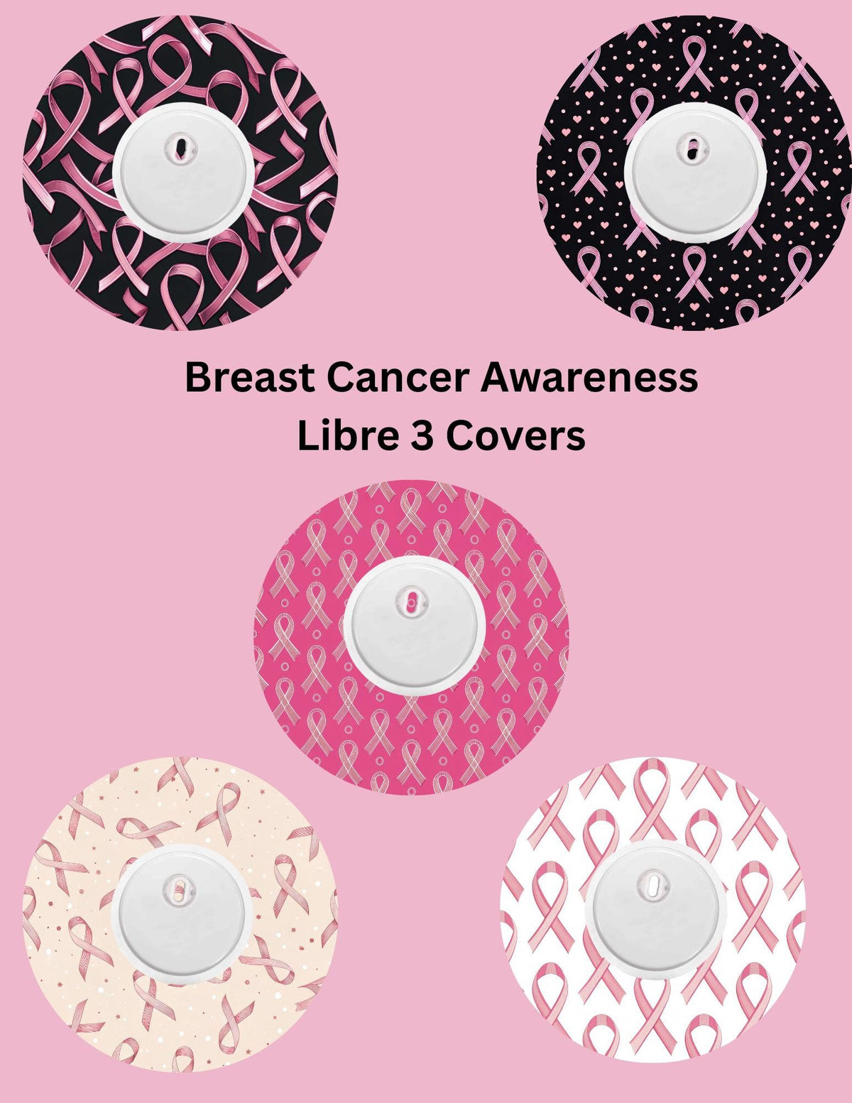 Breast Cancer Awareness CGM Patch, Dexcom G6/Libre/Omnipod Cover (Pack of 5)