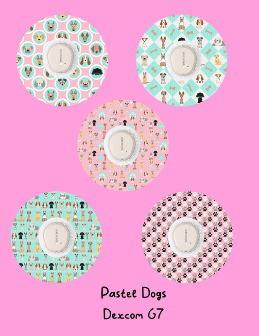 Dog Print CGM Stickers, Dexcom G7 G6, Libre 3 2, Pastel Puppy
