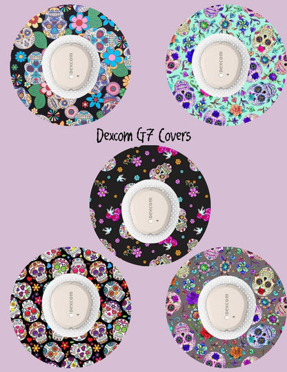 Sugar Skull Dexcom CGM Covers, Floral Dia de los Muertos, 5 Pack