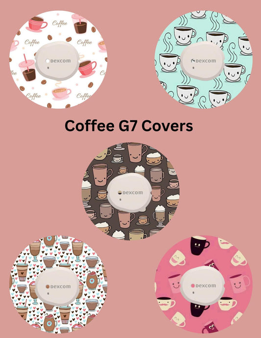 Coffee Themed CGM Adhesive Patches, Dexcom G7 G6 Libre, Pack of 5