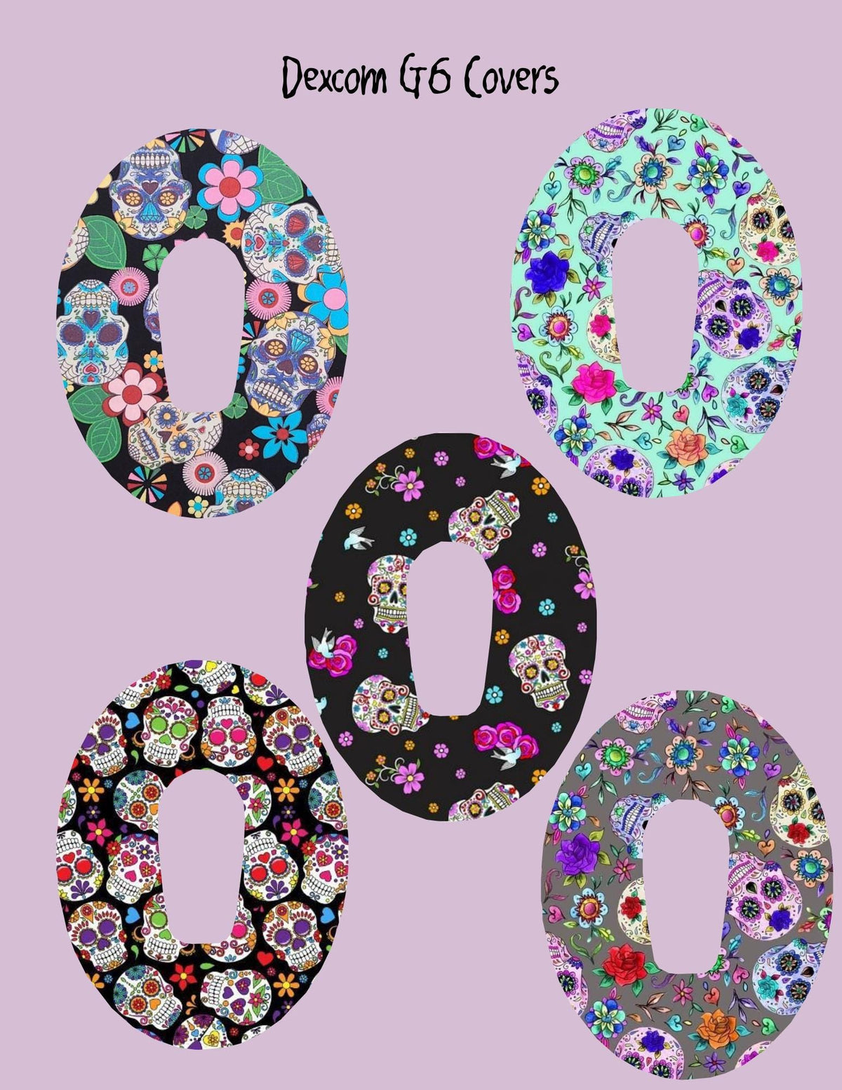 Sugar Skull Dexcom CGM Covers, Floral Dia de los Muertos, 5 Pack