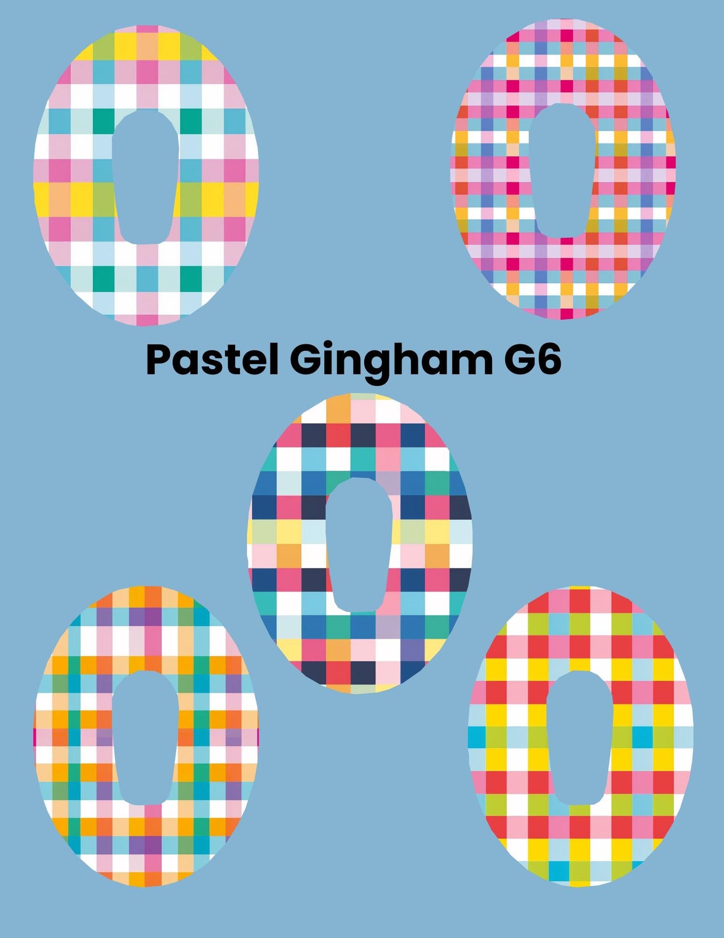 Pastel Gingham Dexcom G7/Libre CGM Cover Patches, Style Pack of 5