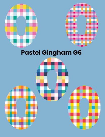 Pastel Gingham Dexcom G7/Libre CGM Cover Patches, Style Pack of 5