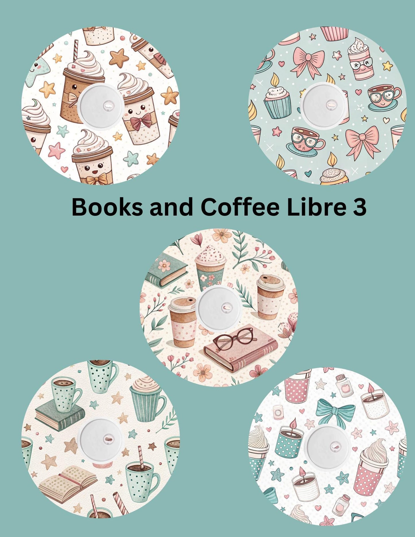 Books and Coffee CGM Patches, Dexcom G7, Libre 3, Omnipod Cover, Pack of 5