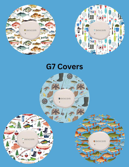 Fishing Theme CGM Stickers | Dexcom G7, Libre 2/3, G6 Cover Patches (5-Pack)
