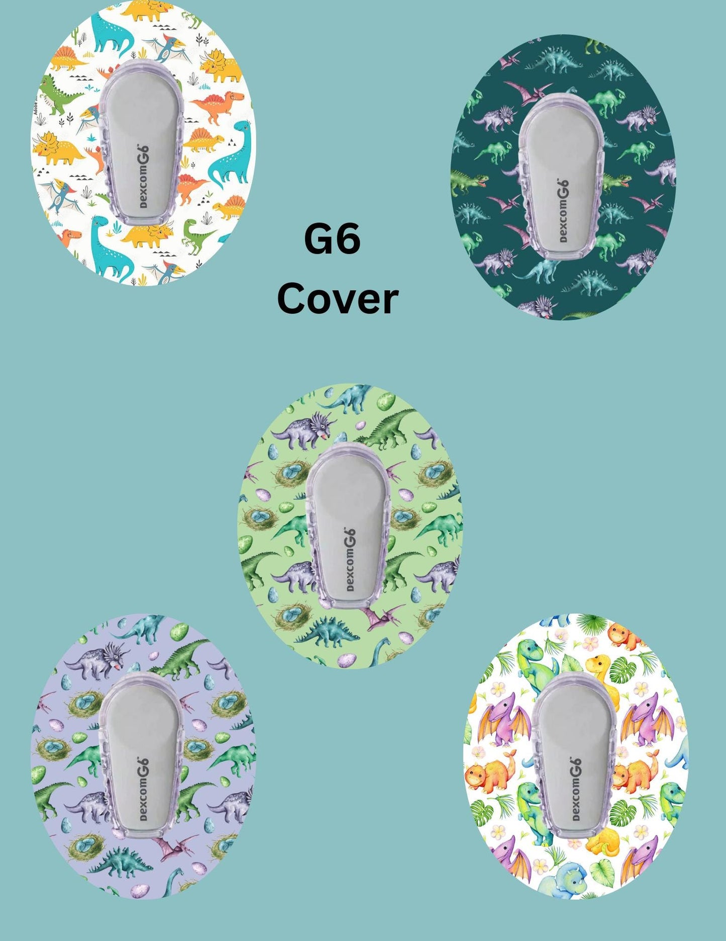 Dinosaur CGM Cover Patches, Dexcom G7/Libre/G6, Omnipod, Style Pack of 5