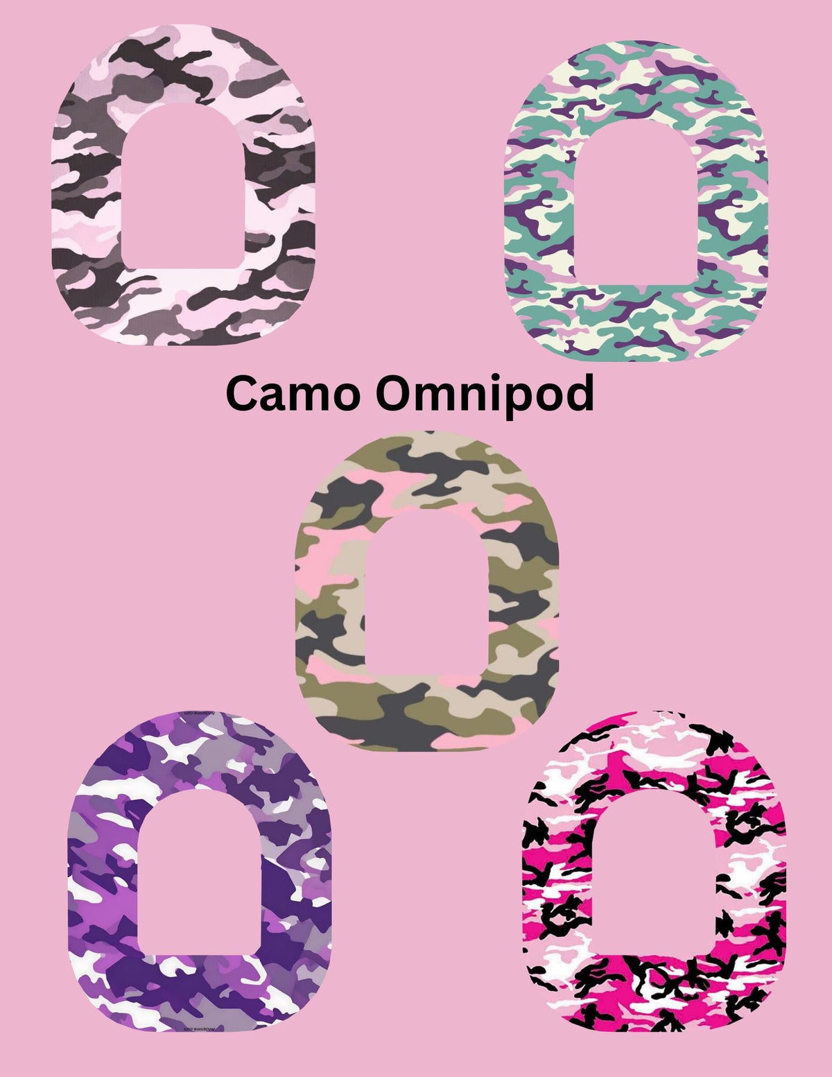 Camo Design CGM Patches, Dexcom G7, Libre 3, Omnipod Cover, Pack of 5