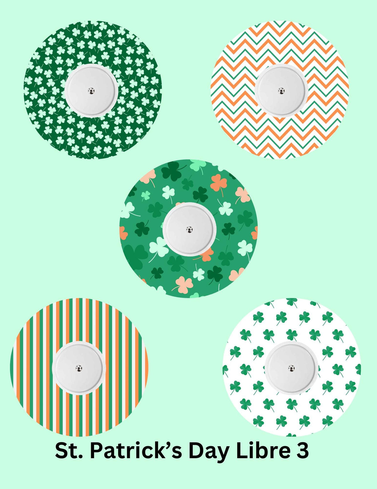 St. Patrick's Day CGM Stickers, Dexcom G7, Libre 3, SuperSkin Patches, 5-Pack