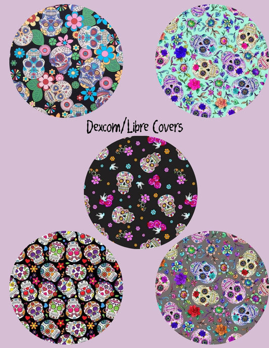 Sugar Skull Dexcom CGM Covers, Floral Dia de los Muertos, 5 Pack