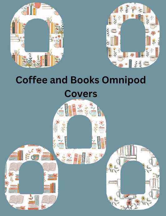Omnipod Cover Coffee and Books Theme Style Pack of 5
