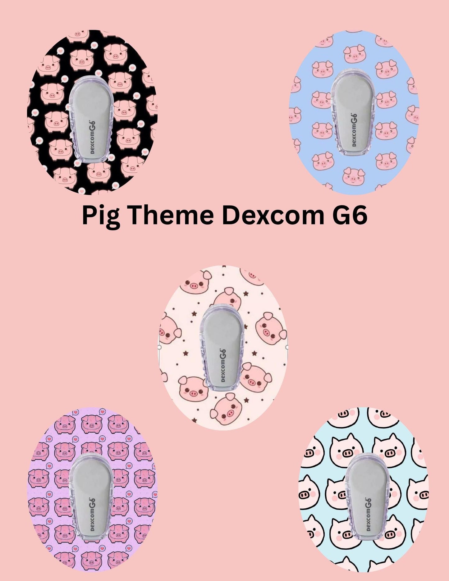 Dexcom G7, G6 Libre 3 Libre 2 CGM Omnipod Cover Patches Cute Pig Themed Pack of 5 With or Without opening