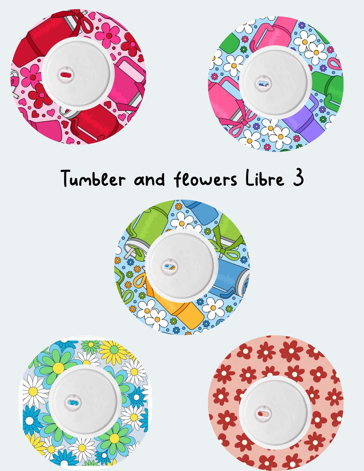 Tumbler Flowers Dexcom G7 G6 Libre CGM Cover Patches, Style 5-Pack