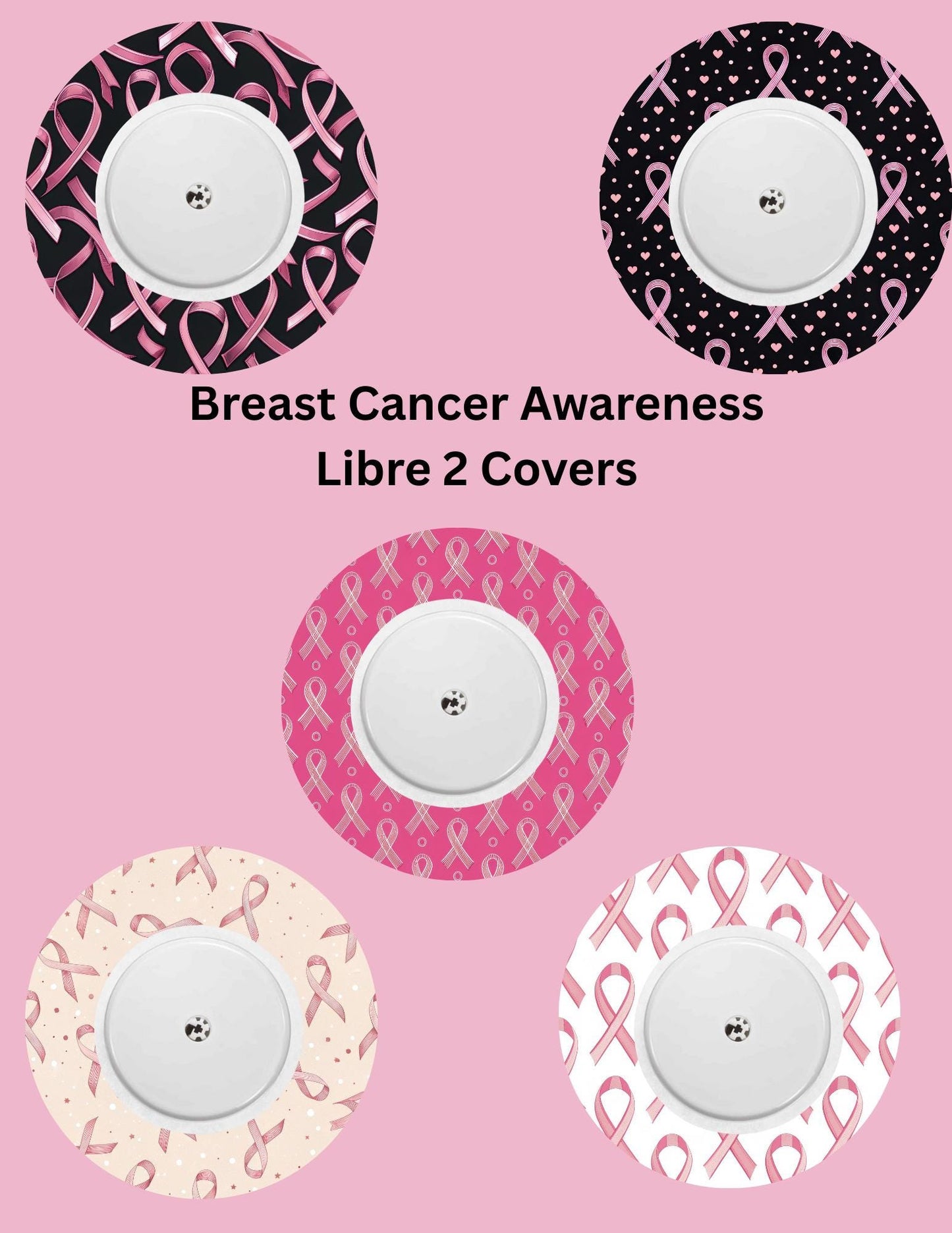 Breast Cancer Awareness CGM Patch, Dexcom G6/Libre/Omnipod Cover (Pack of 5)