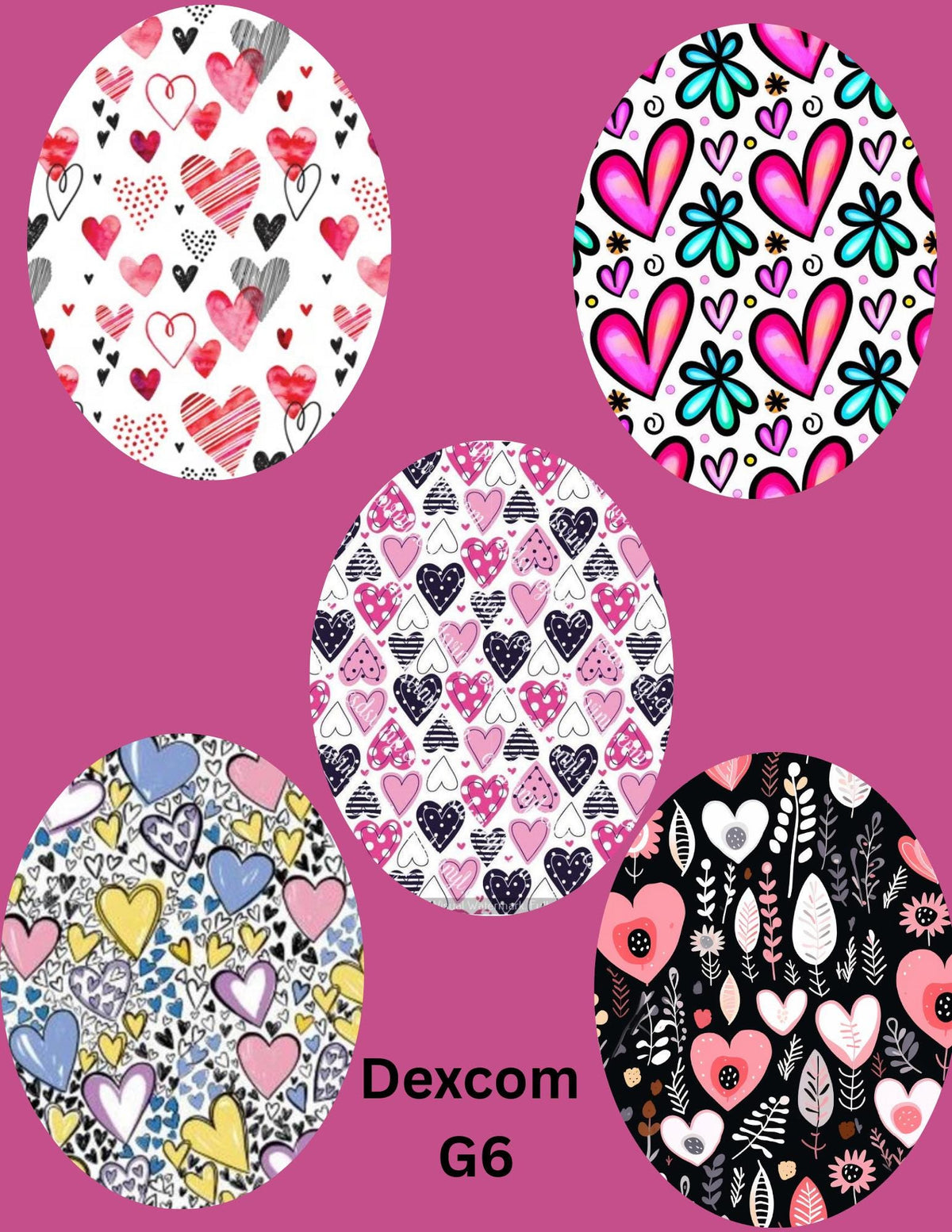 Heart CGM Patches: Dexcom G7/Libre/G6 Cover, Style Pack of 5