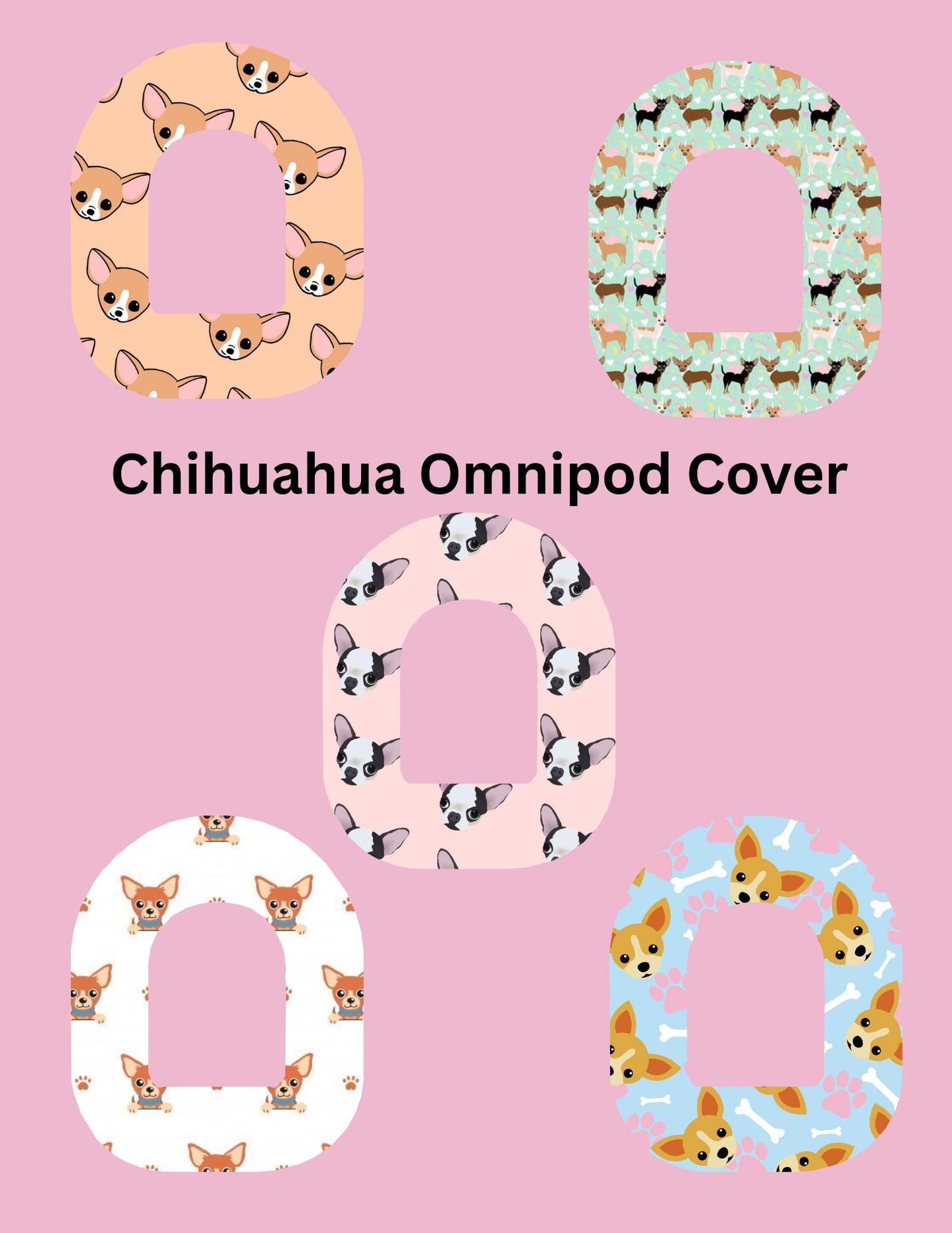 Chihuahua Dog CGM Patches, Dexcom G7, Libre 3, Omnipod Cover, Pack of 5