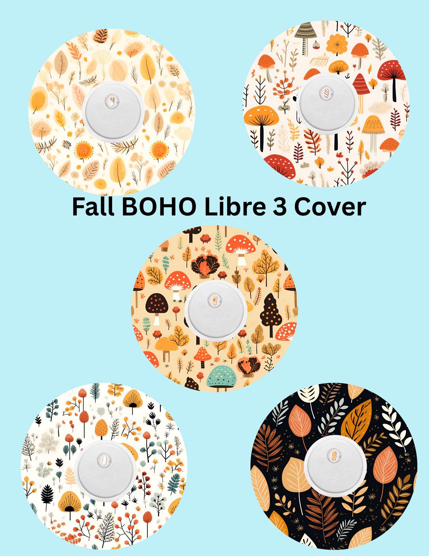 Boho Fall CGM Covers, Dexcom G7, G6, Libre 2, 3, Omnipod, 5 Pack