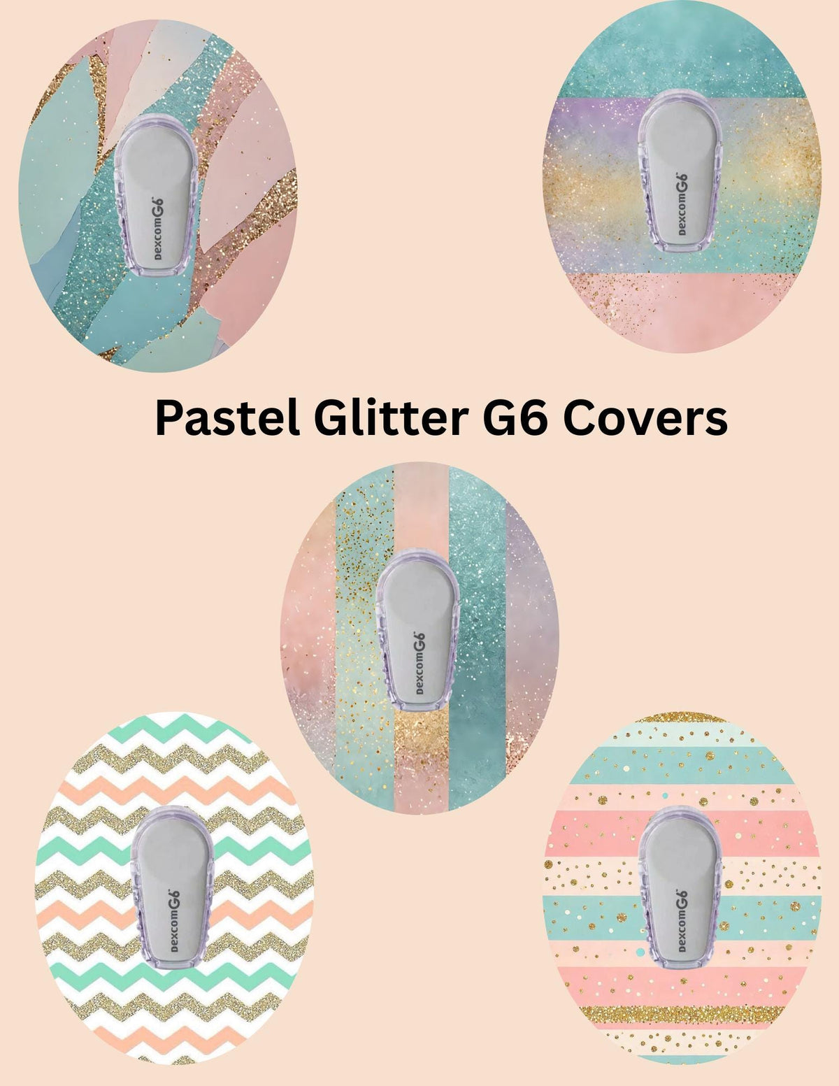Pastel Glitter CGM Patches, Dexcom G7, Libre 3, Omnipod Cover, Pack of 5