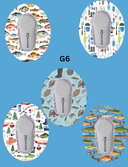 Fishing Theme CGM Stickers | Dexcom G7, Libre 2/3, G6 Cover Patches (5-Pack)