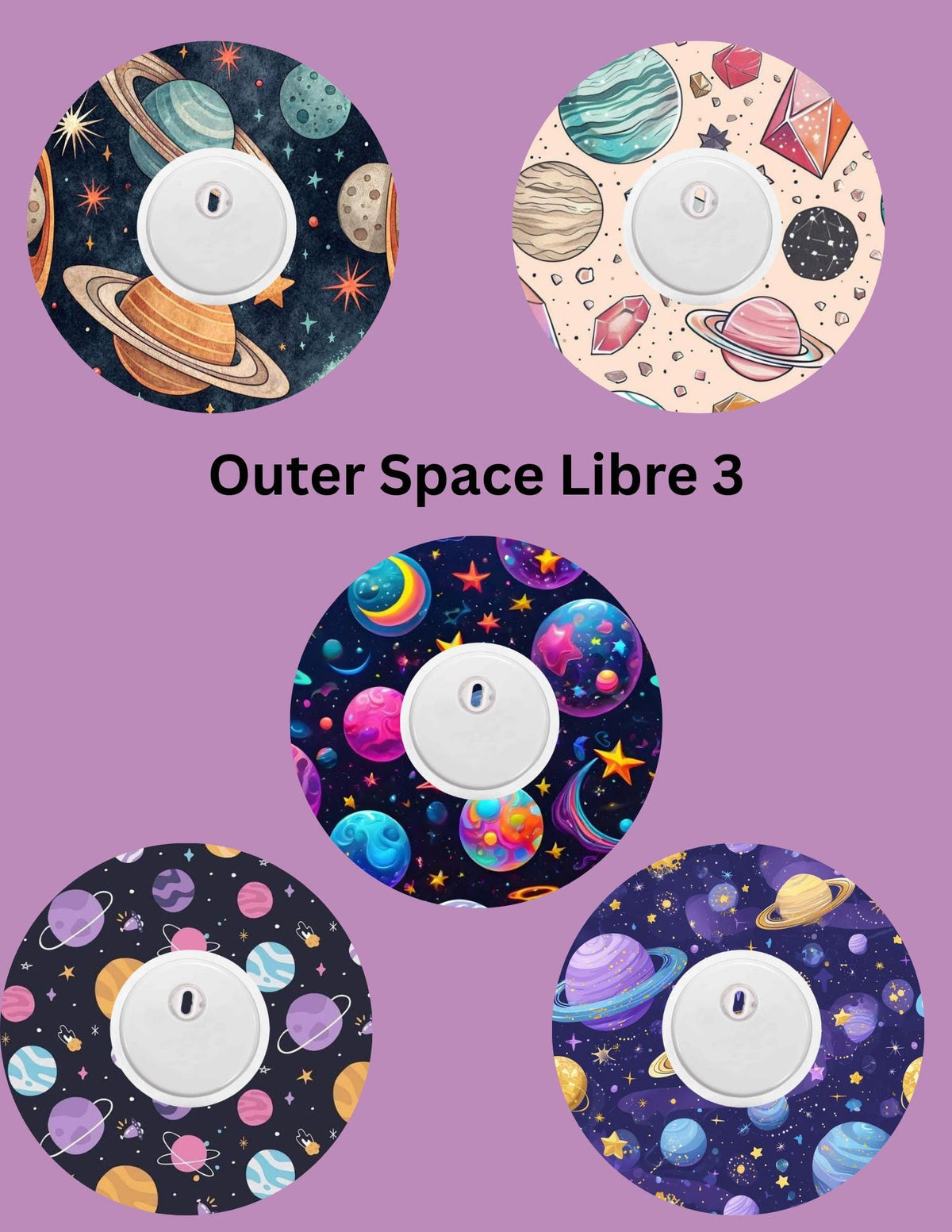 Outer Space CGM Patches: Dexcom G7/Libre/G6/Omnipod, Style Pack of 5