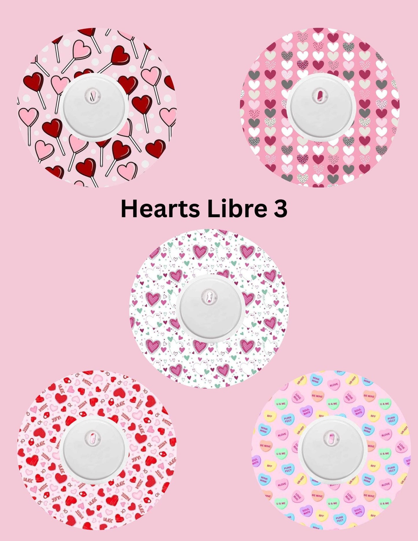 Hearts Valentines Day CGM Patches, Dexcom G7, Libre 3, Omnipod Cover, Pack of 5