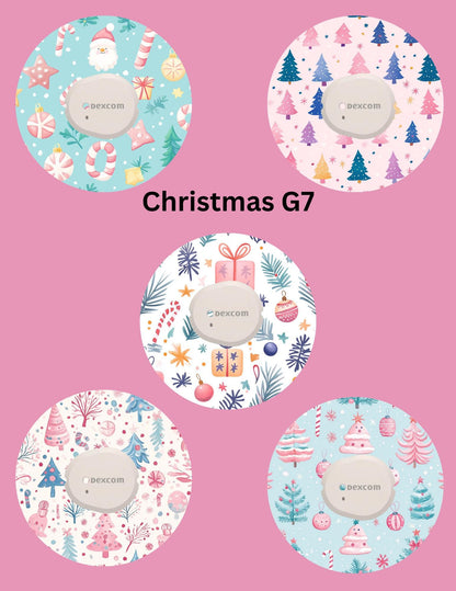 Christmas CGM Stickers, Pastel Dexcom G7, Libre 3, Omnipod, Pack of 5