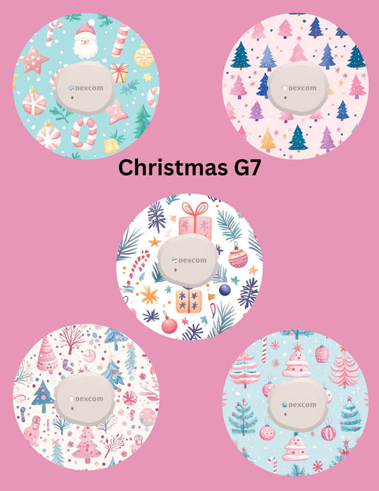 Christmas CGM Stickers, Pastel Dexcom G7, Libre 3, Omnipod, Pack of 5