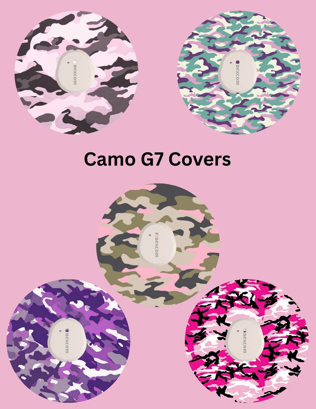 Camo Design CGM Patches, Dexcom G7, Libre 3, Omnipod Cover, Pack of 5