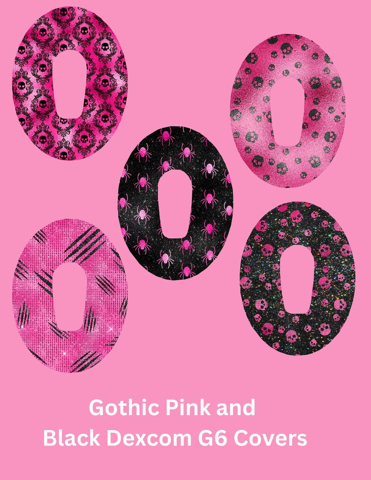 Gothic Pink & Black CGM Covers, Dexcom G7, Libre 3, Libre 2, Style Pack