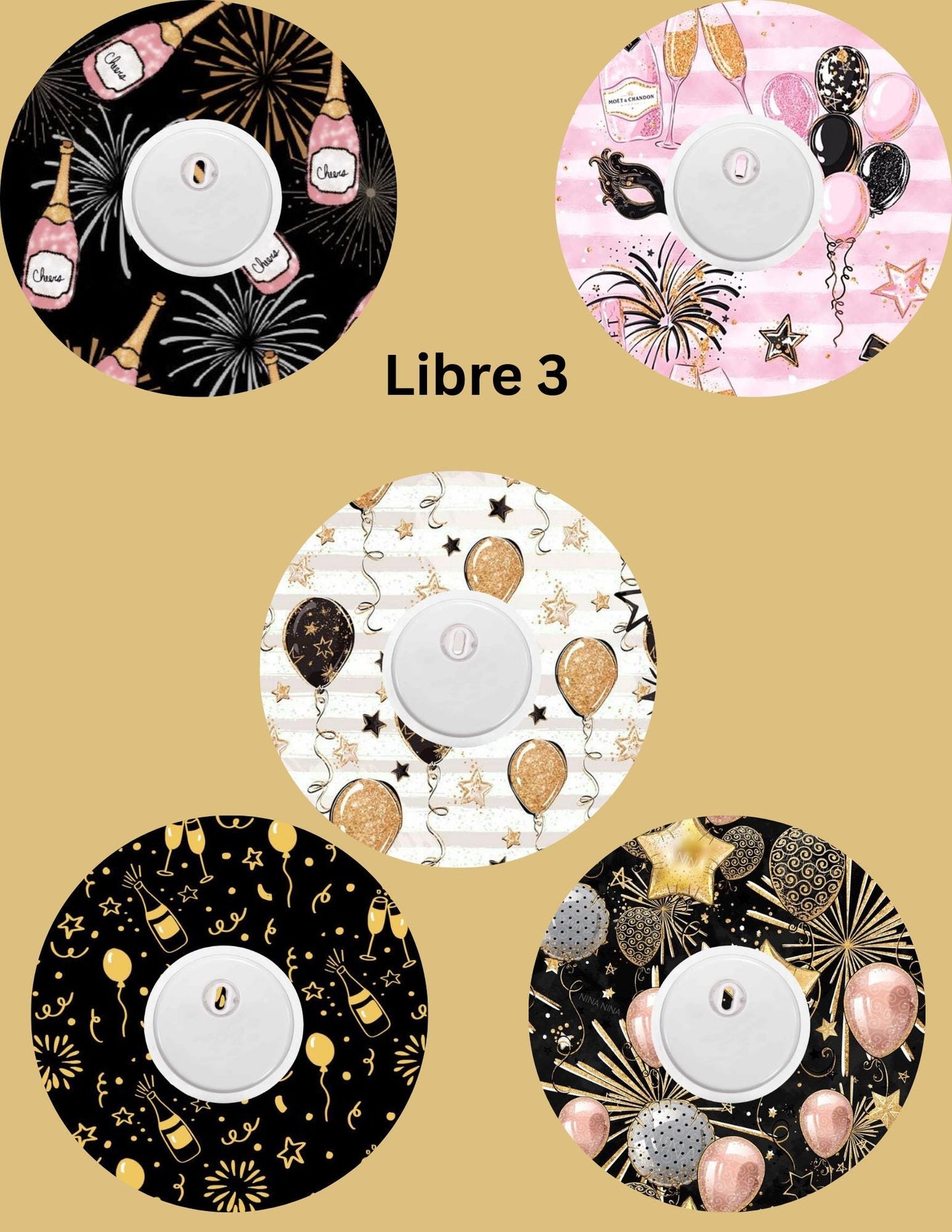 Dexcom G7, G6 Libre 3 Libre 2 CGM Omnipod Cover Patches New Years Themed Pack of 5 With or Without opening